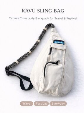 Kavu Cream Canvas Sling Bag with Black Rope Strap